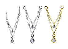 Подвеска из стали с цепочками и кристаллами золотая